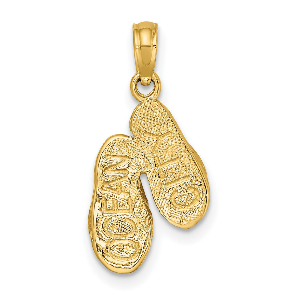 14k Yellow Gold Flip-Flop Pendant, Textured Sandal Charm with Coastal Ocean Theme
