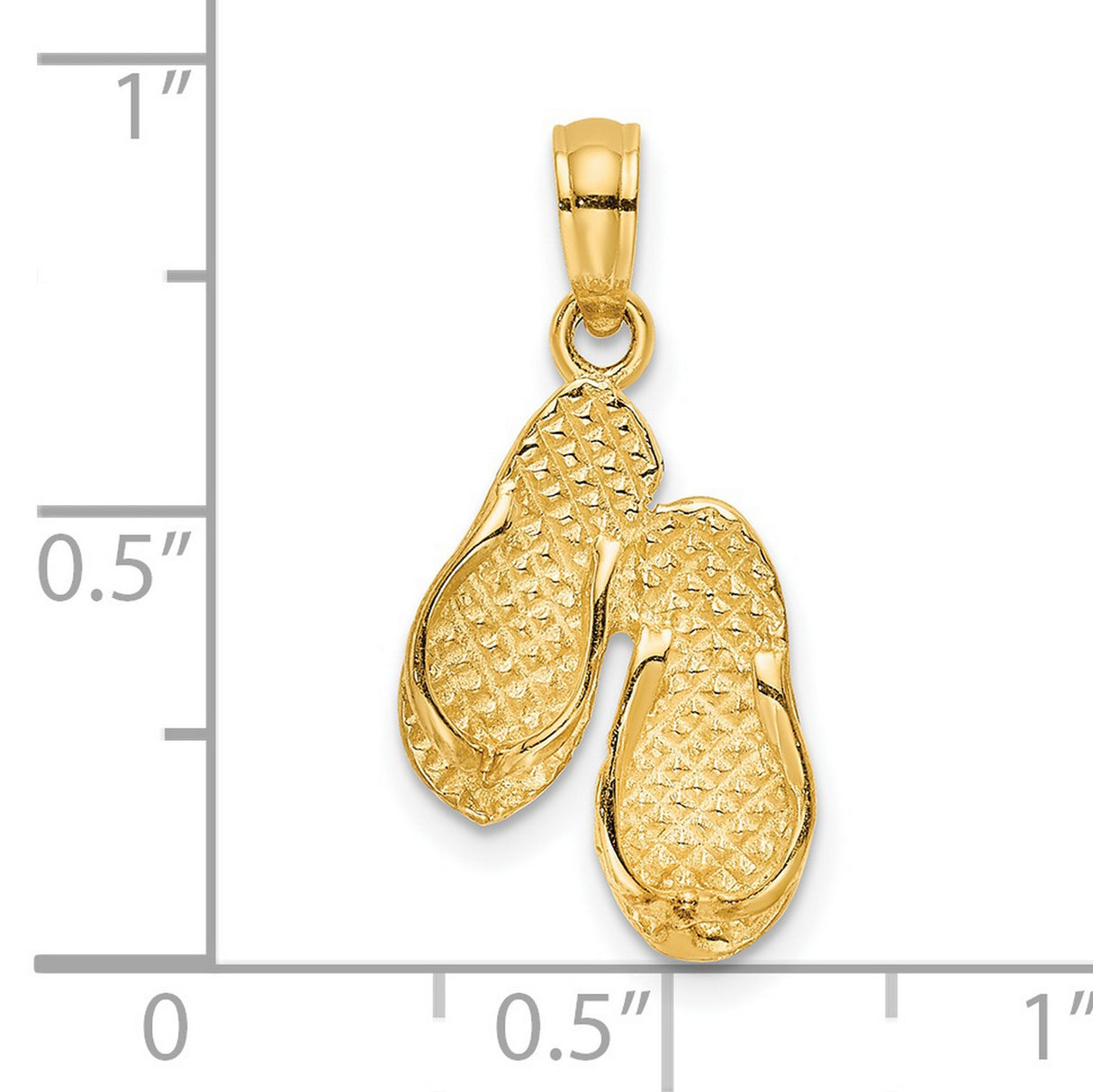 14k Yellow Gold Flip-Flop Pendant, Textured Sandal Charm with Coastal Ocean Theme