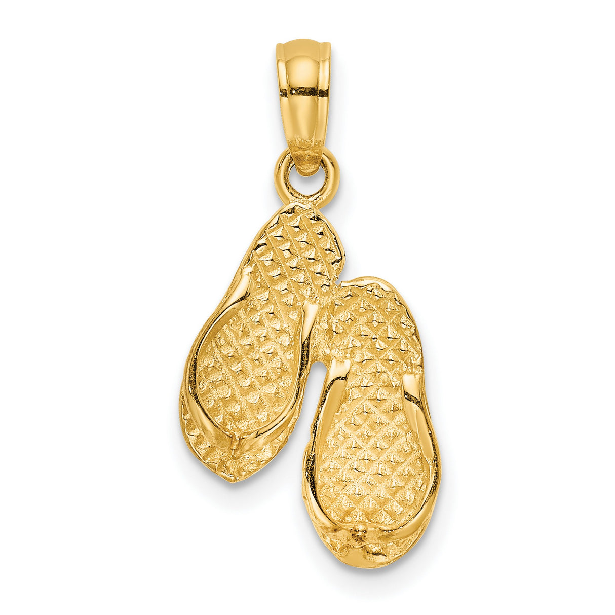 14k Yellow Gold Flip-Flop Pendant, Textured Sandal Charm with Coastal Ocean Theme