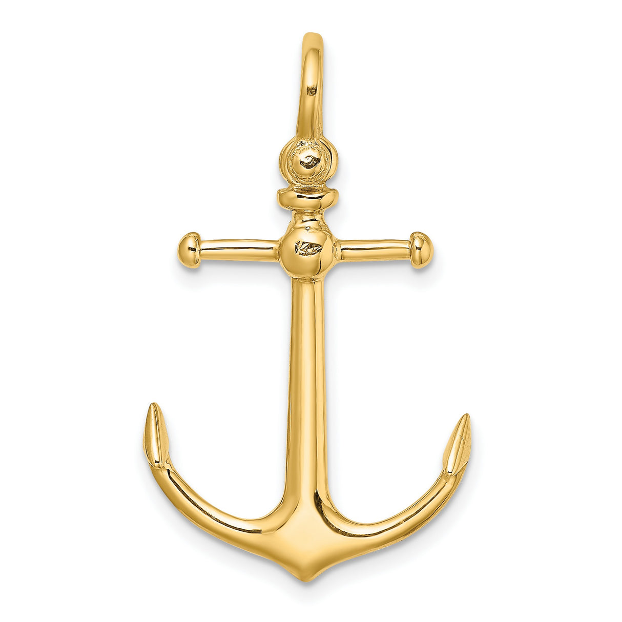 14k Yellow Gold Anchor Pendant, Polished Nautical Design Symbolizing Strength and Faith