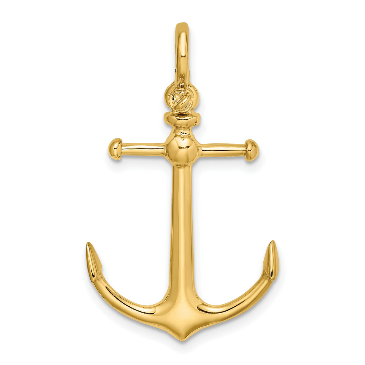 14k Yellow Gold Anchor Pendant, Polished Nautical Design Symbolizing Strength and Faith