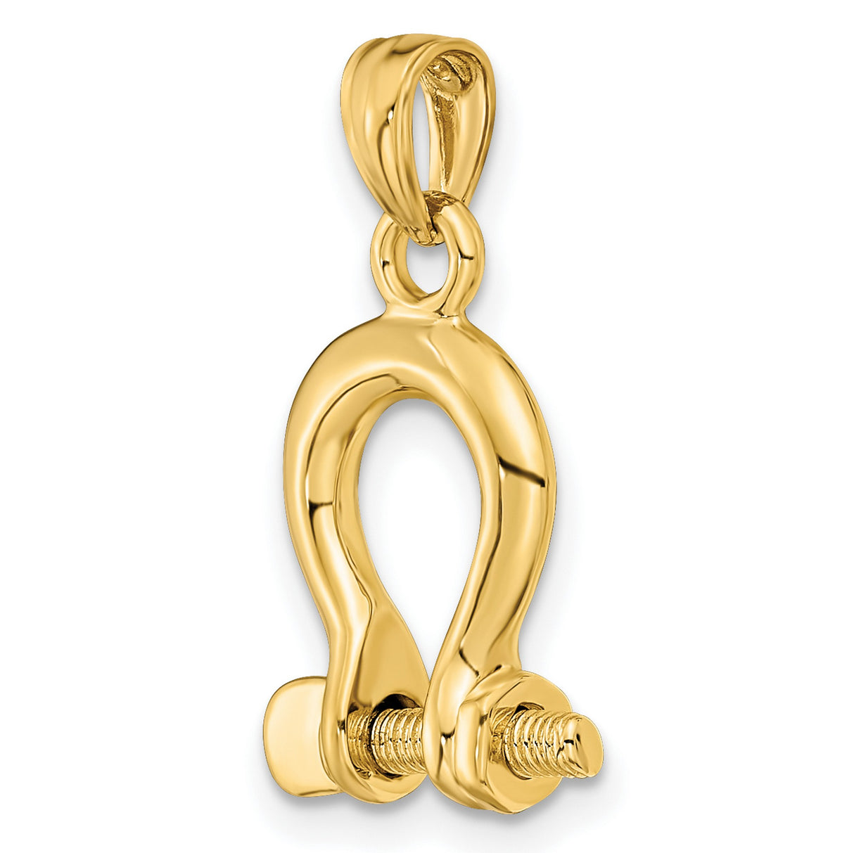 14k Yellow Gold Shackle Pendant, Nautical U-Shape Design with Screw Pin, Symbol of Strength