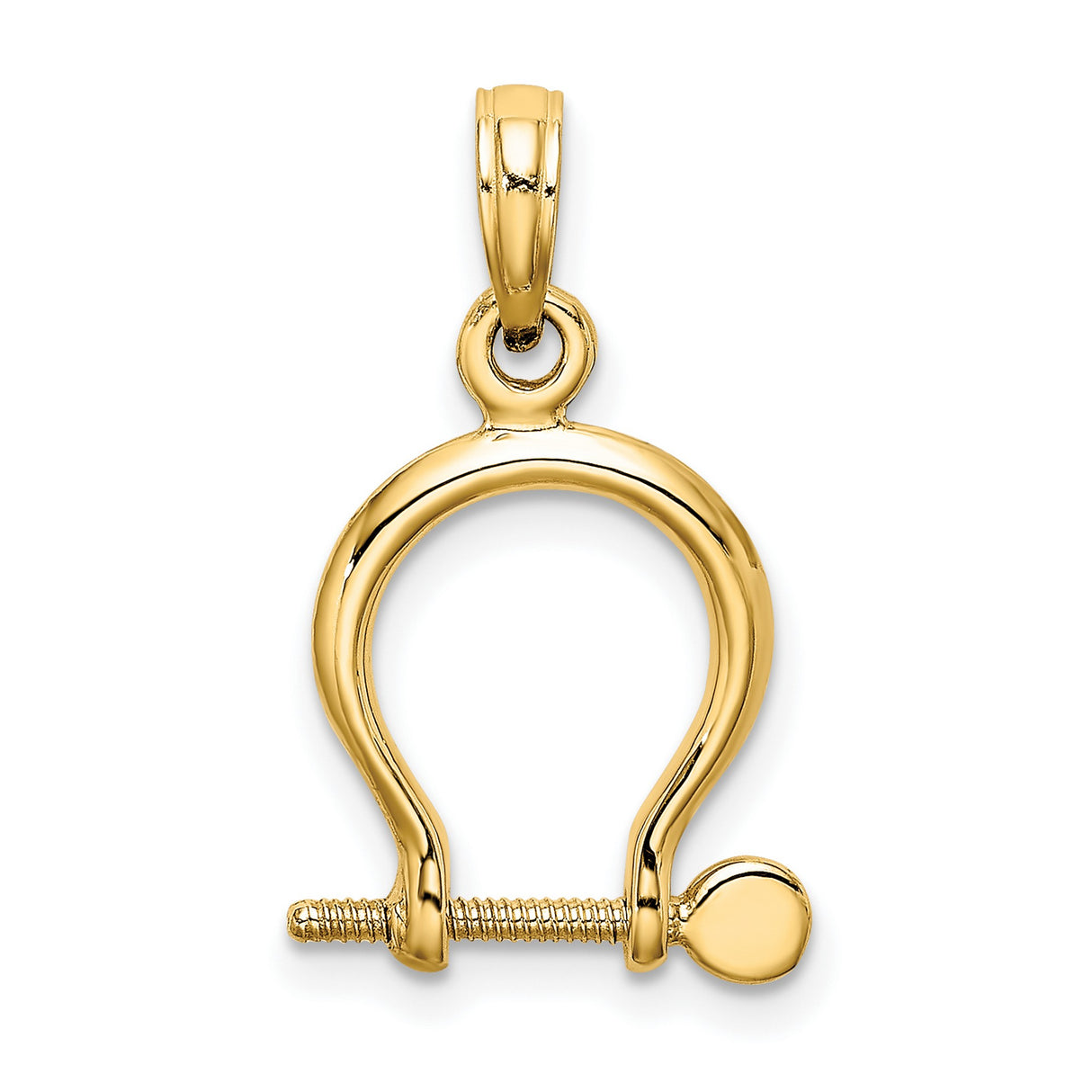 14k Yellow Gold Shackle Pendant, Nautical Bow Shackle Design, Unisex Maritime Charm