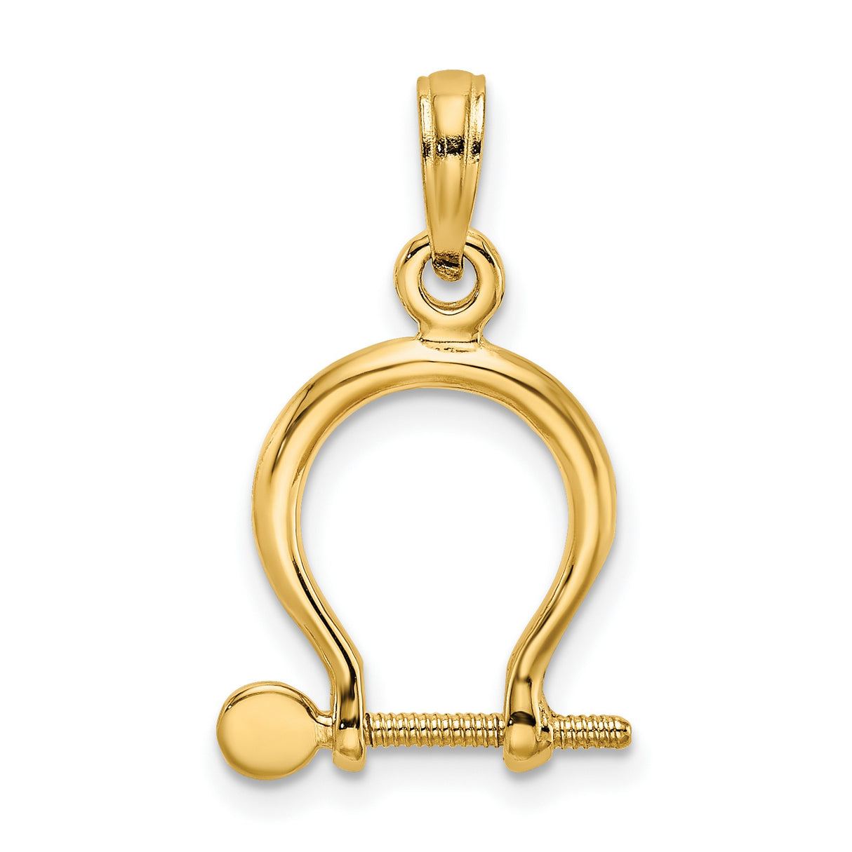 14k Yellow Gold Shackle Pendant, Nautical Bow Shackle Design, Unisex Maritime Charm