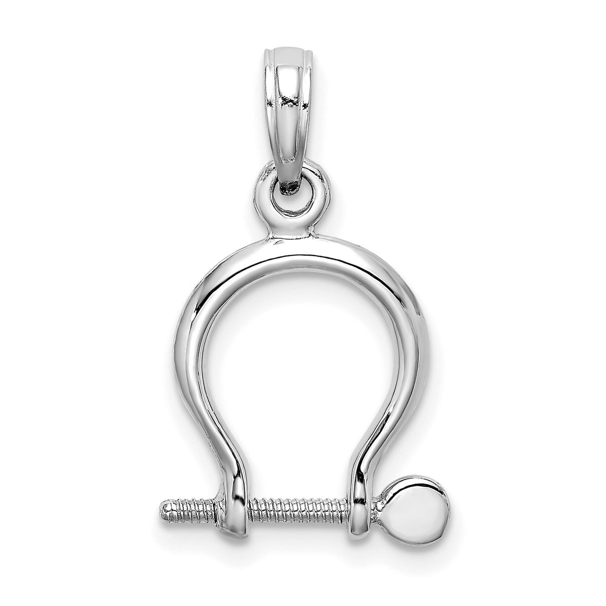 14k White Gold Shackle Pendant, High Polish Industrial Nautical Style for Men or Unisex Wear