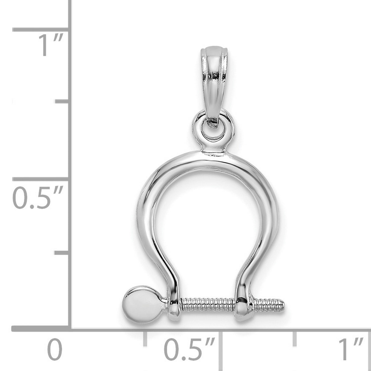 14k White Gold Shackle Pendant, High Polish Industrial Nautical Style for Men or Unisex Wear
