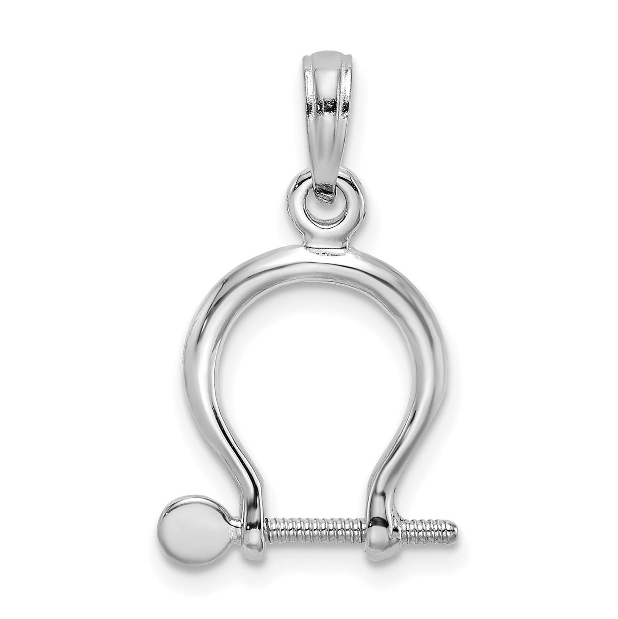 14k White Gold Shackle Pendant, High Polish Industrial Nautical Style for Men or Unisex Wear