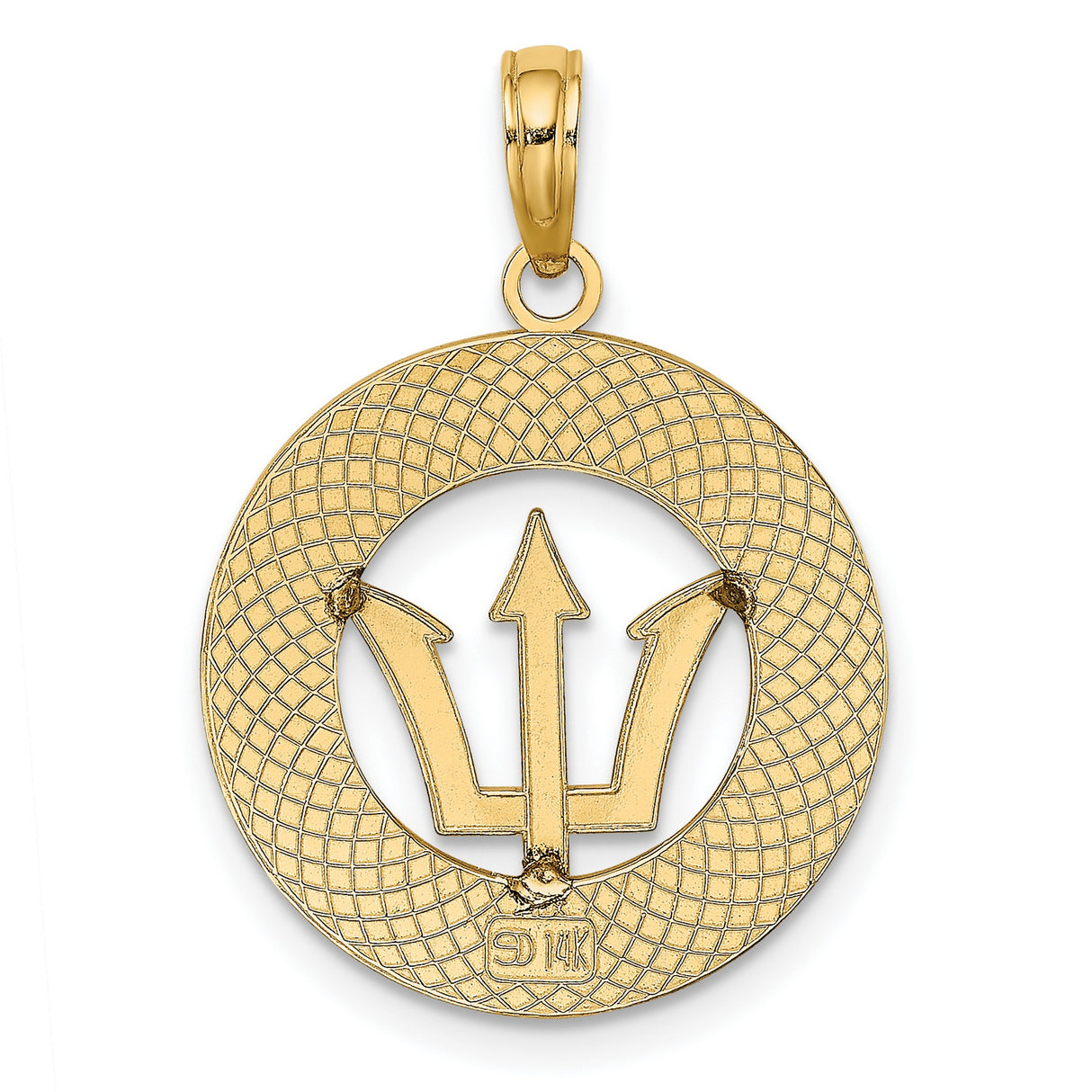 14k Yellow Gold Barbados Trident Pendant, Cultural Symbol Medallion for Men and Women