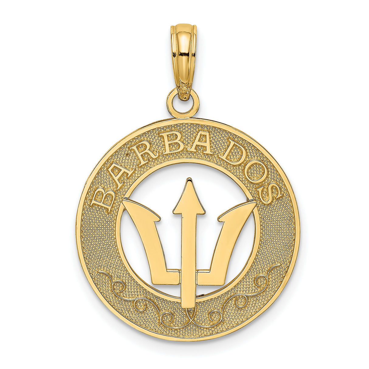 14k Yellow Gold Barbados Trident Pendant, Cultural Symbol Medallion for Men and Women