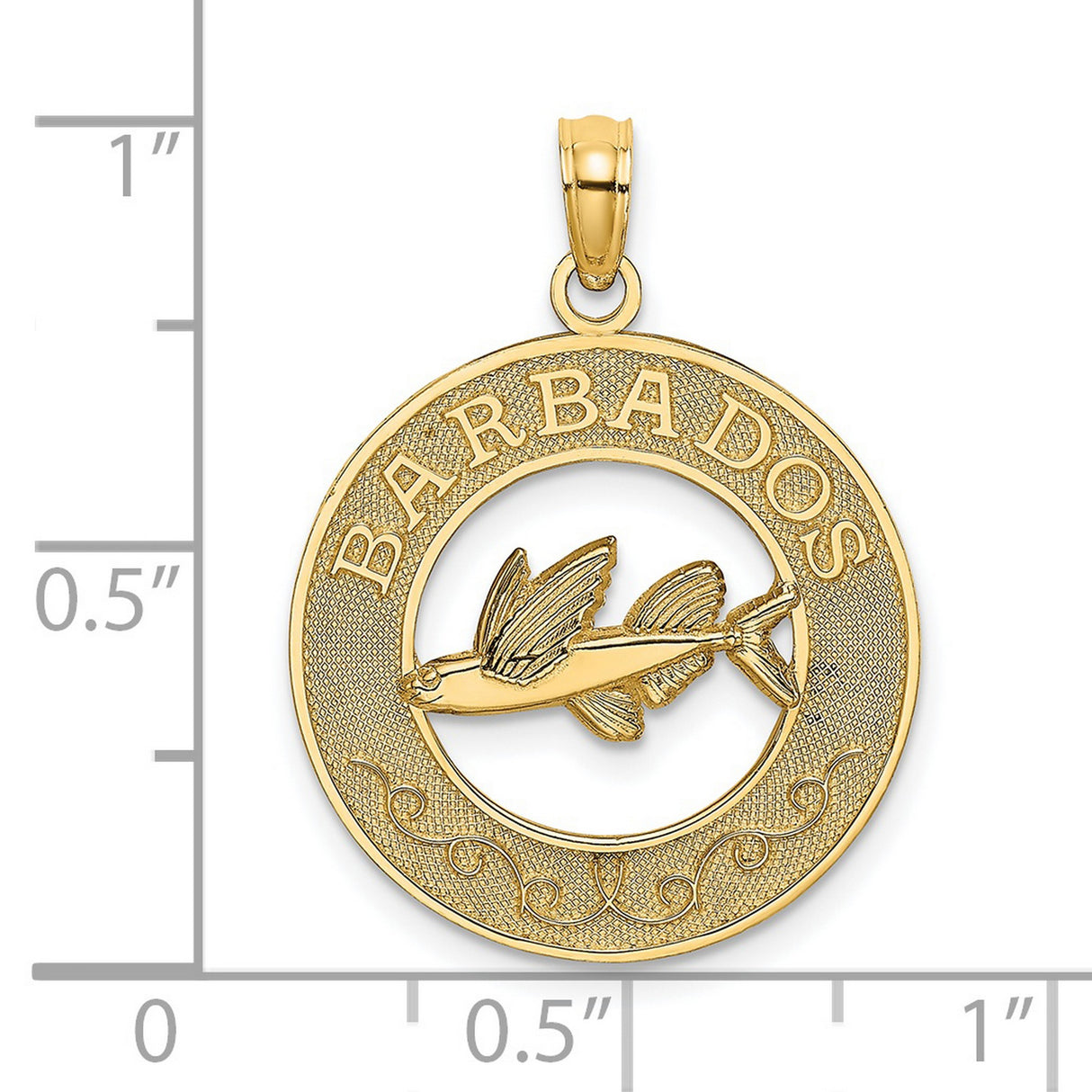 14k Yellow Gold Barbados Flying Fish Pendant, Round Island Charm, Caribbean Heritage Jewelry