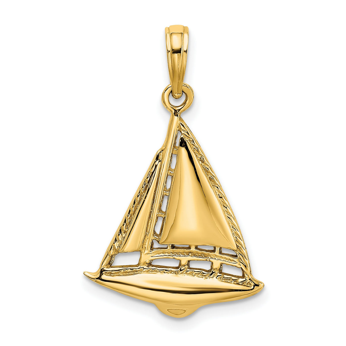 14k Yellow Gold Sailboat Pendant, Open Nautical Design Symbolizing Freedom and Adventure