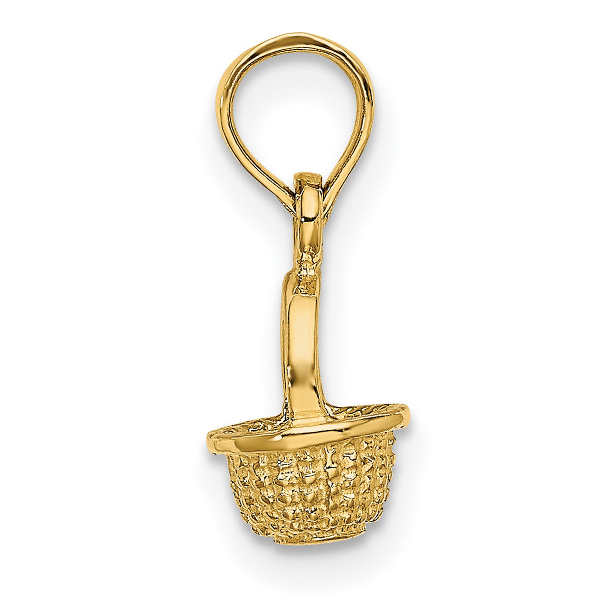 14k Yellow Gold Basket Charm Pendant with Woven Texture, Nature Motif Design