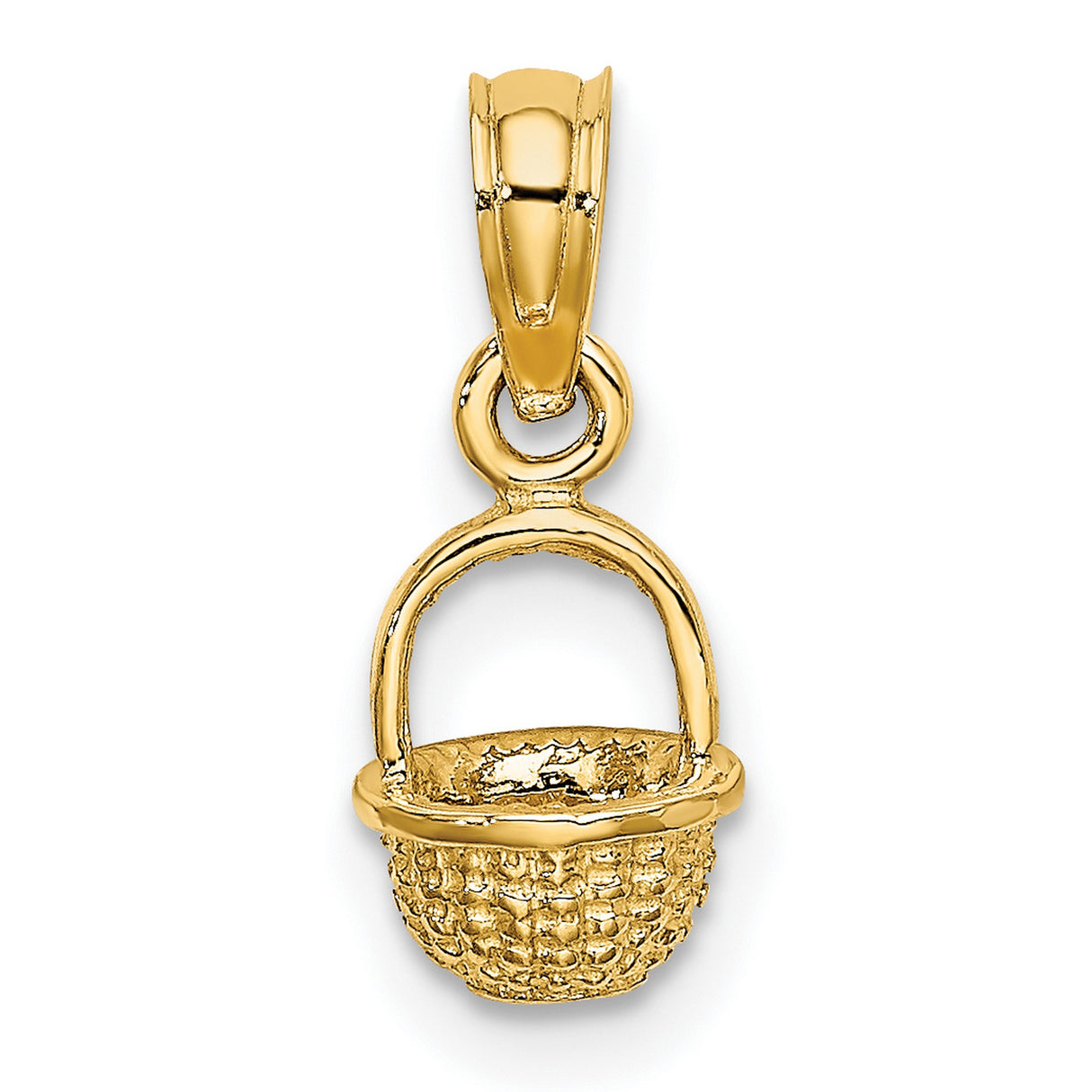 14k Yellow Gold Basket Charm Pendant with Woven Texture, Nature Motif Design