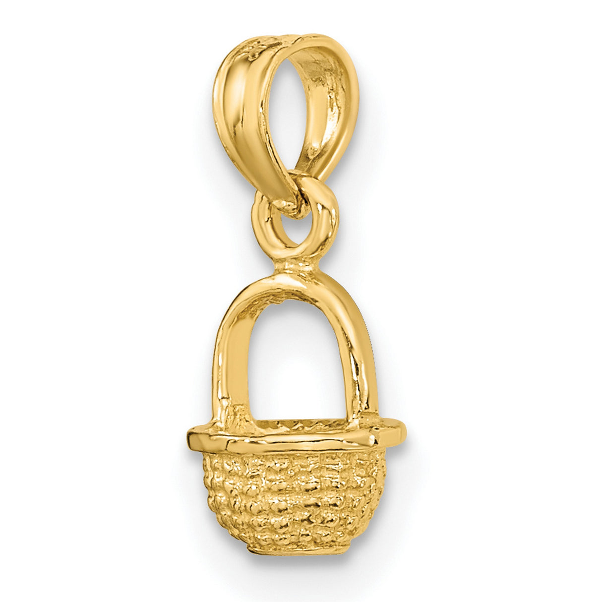 14k Yellow Gold Basket Charm Pendant with Woven Texture, Nature Motif Design