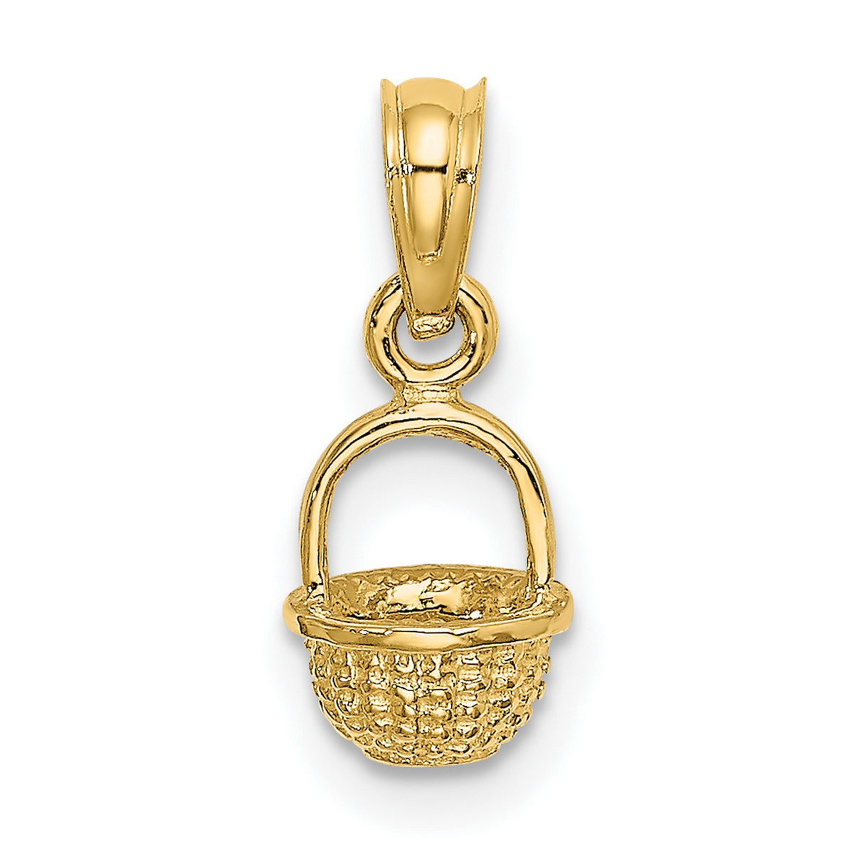 14k Yellow Gold Basket Charm Pendant with Woven Texture, Nature Motif Design