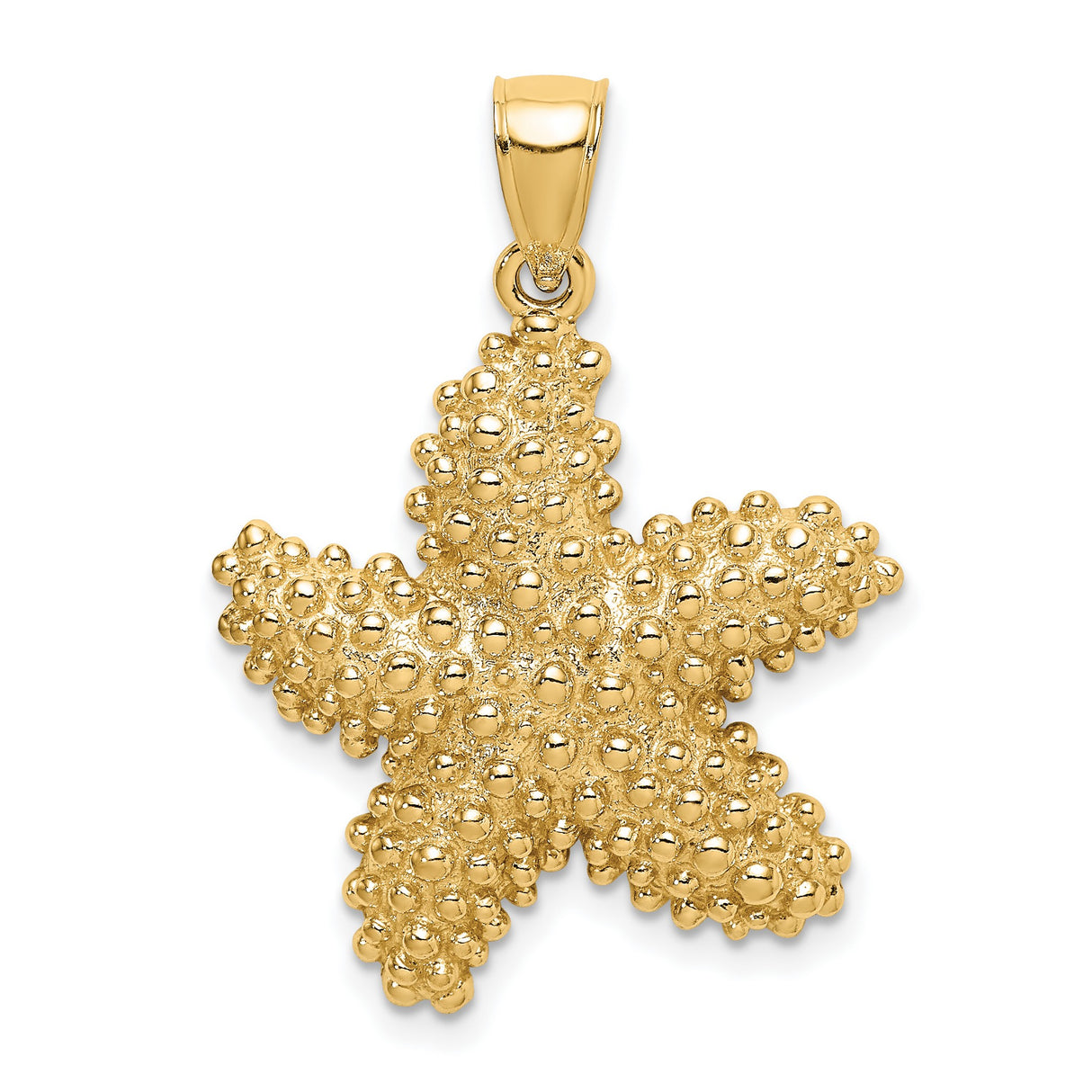 14k Yellow Gold Starfish Pendant with Textured Beaded Design, Nautical Coastal Theme