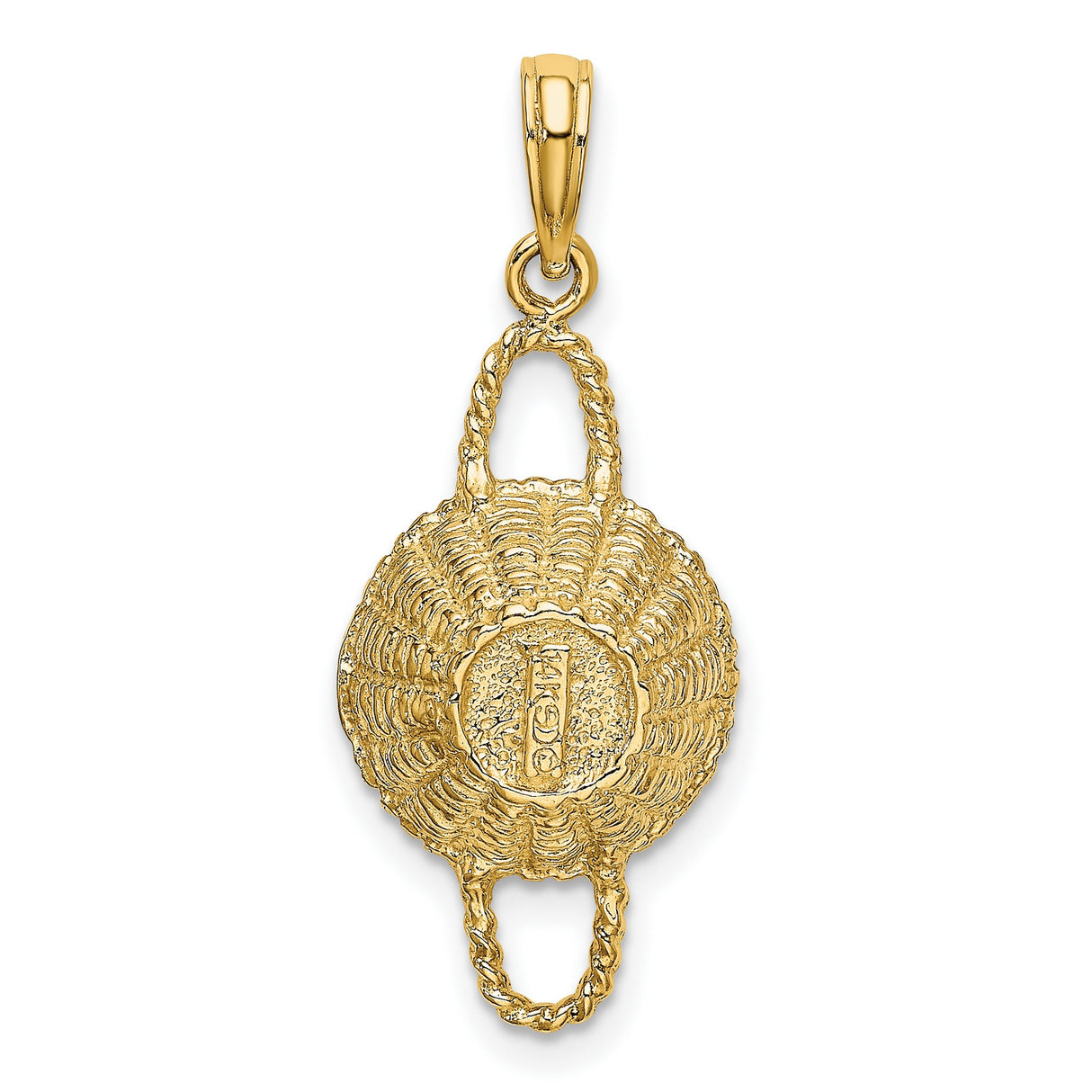 14k Yellow Gold Pendant with Textured Woven Design, Round Greek Motif Medallion Charm
