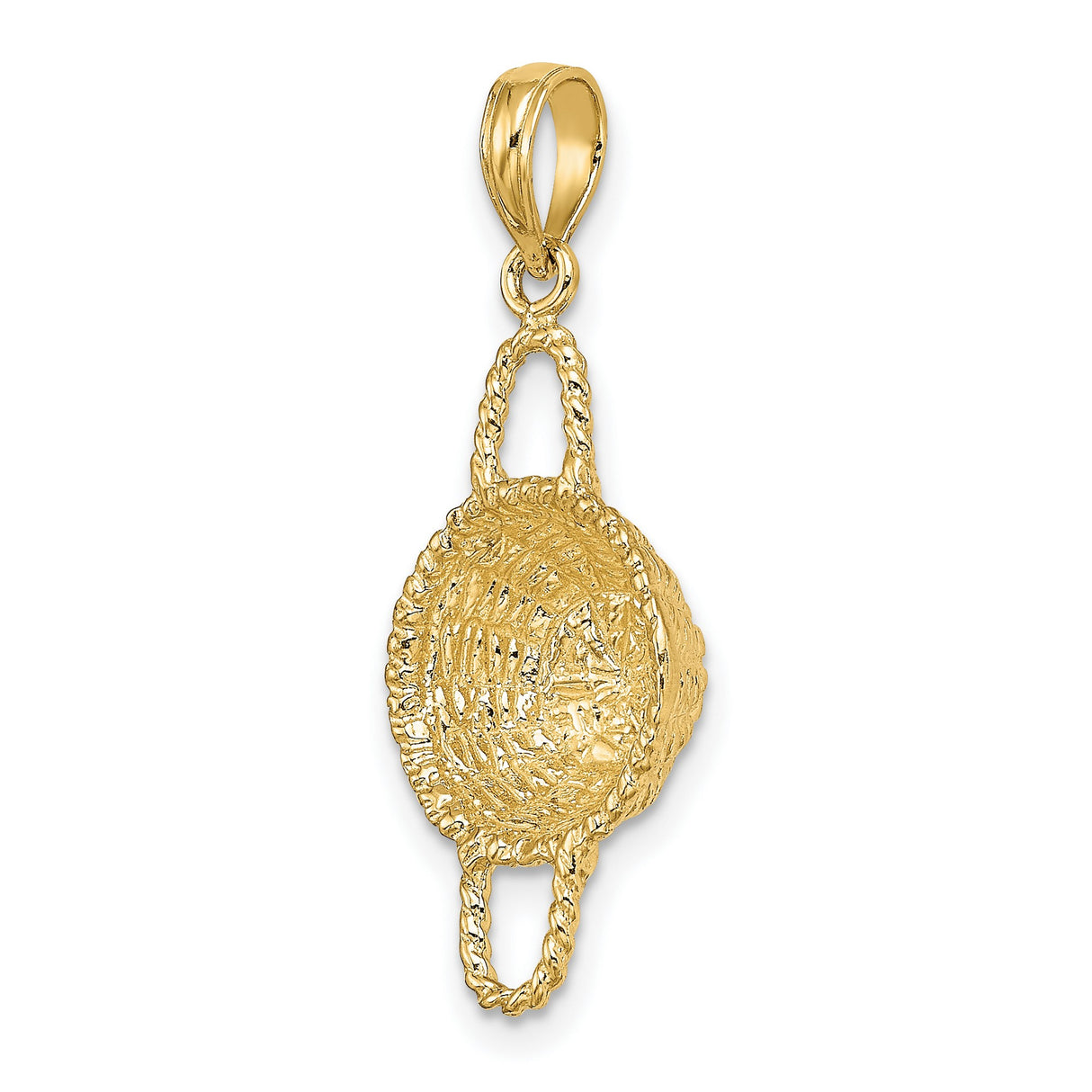 14k Yellow Gold Pendant with Textured Woven Design, Round Greek Motif Medallion Charm
