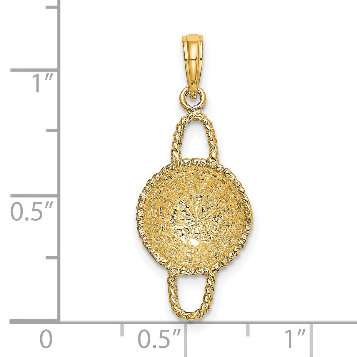14k Yellow Gold Pendant with Textured Woven Design, Round Greek Motif Medallion Charm