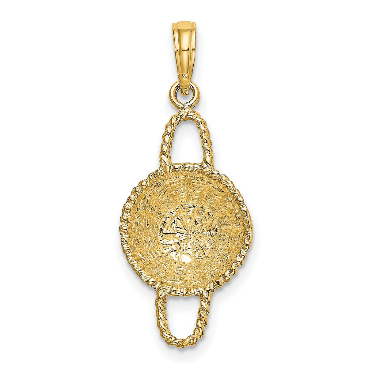 14k Yellow Gold Pendant with Textured Woven Design, Round Greek Motif Medallion Charm