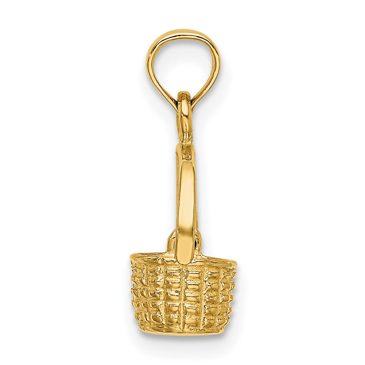 14k Yellow Gold Basket Charm Pendant with Movable Handle and Woven Design