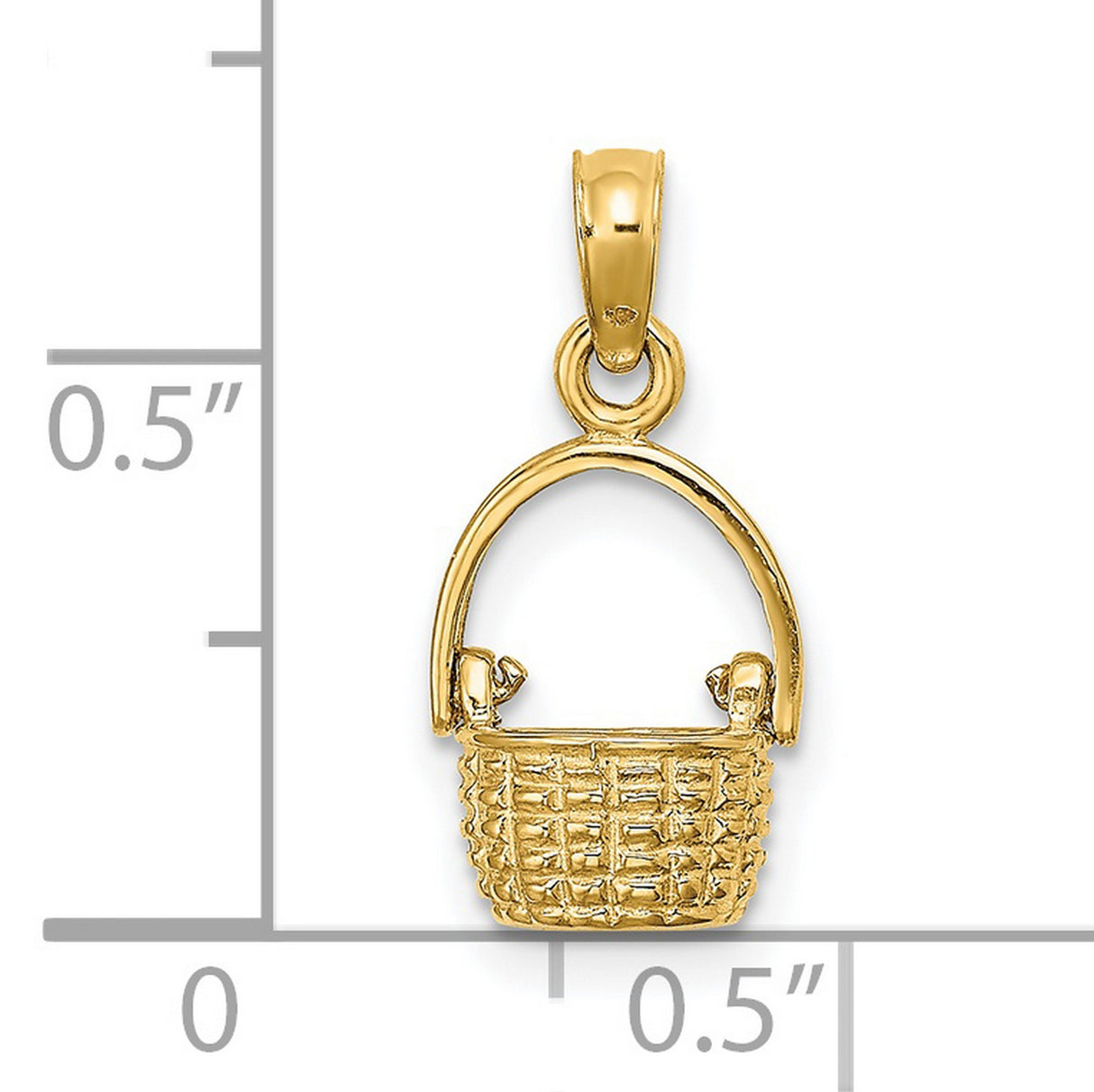 14k Yellow Gold Basket Charm Pendant with Movable Handle and Woven Design