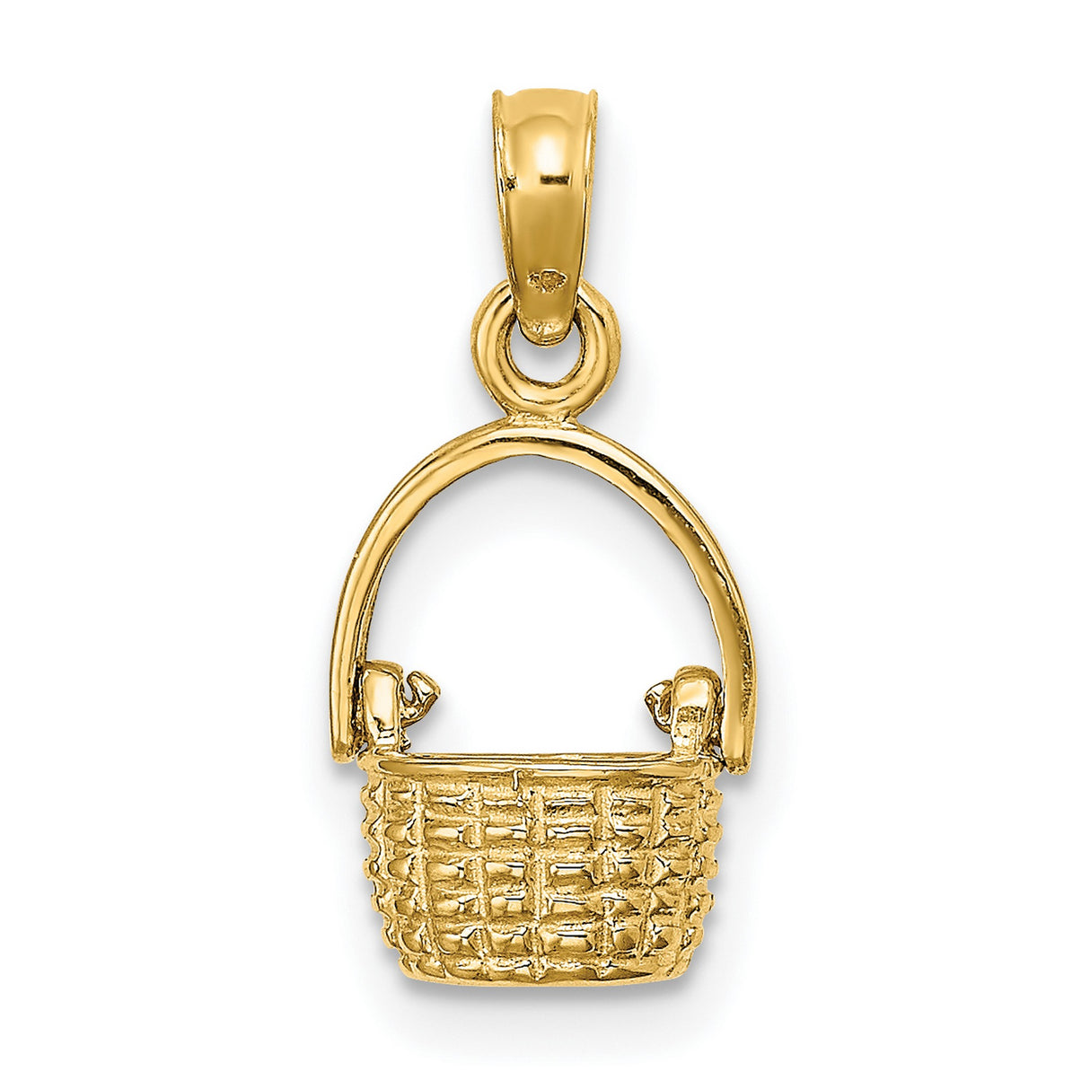 14k Yellow Gold Basket Charm Pendant with Movable Handle and Woven Design