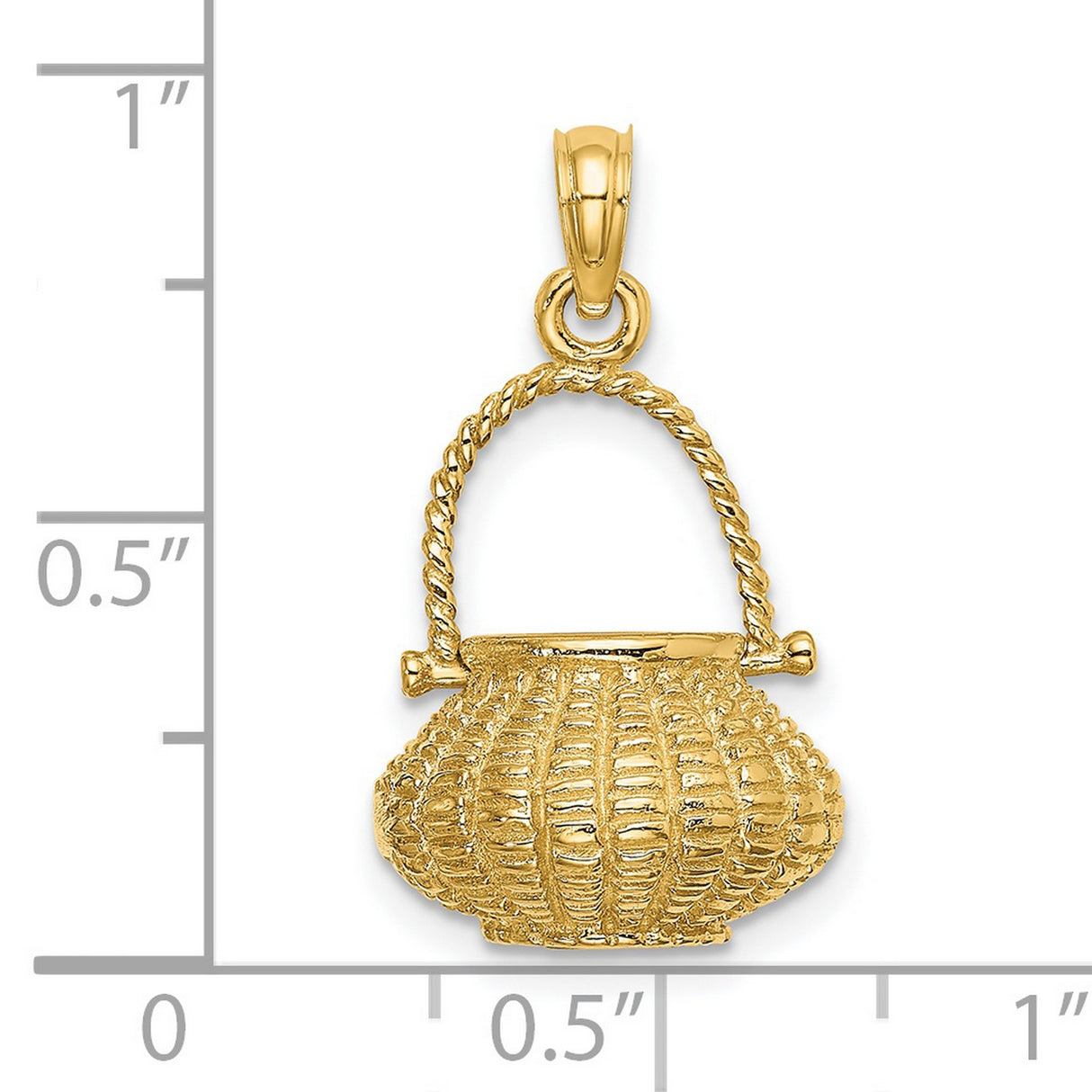 14k Yellow Gold Basket Pendant Charm with Woven Texture and Curved Handle