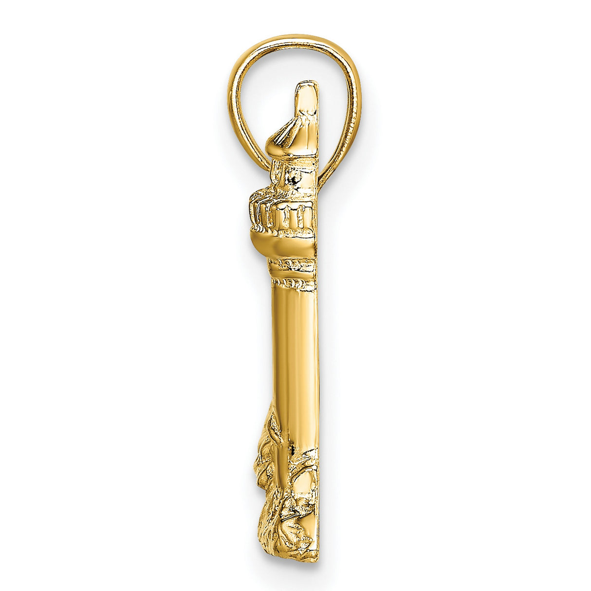 14k Yellow Gold Pendant, Lighthouse and Cottage Scene, Nautical Coastal Theme for Women