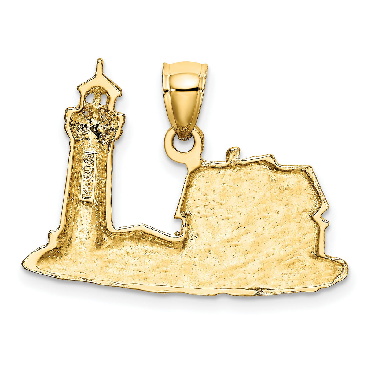 14k Yellow Gold Pendant, Lighthouse and Cottage Scene, Nautical Coastal Theme for Women