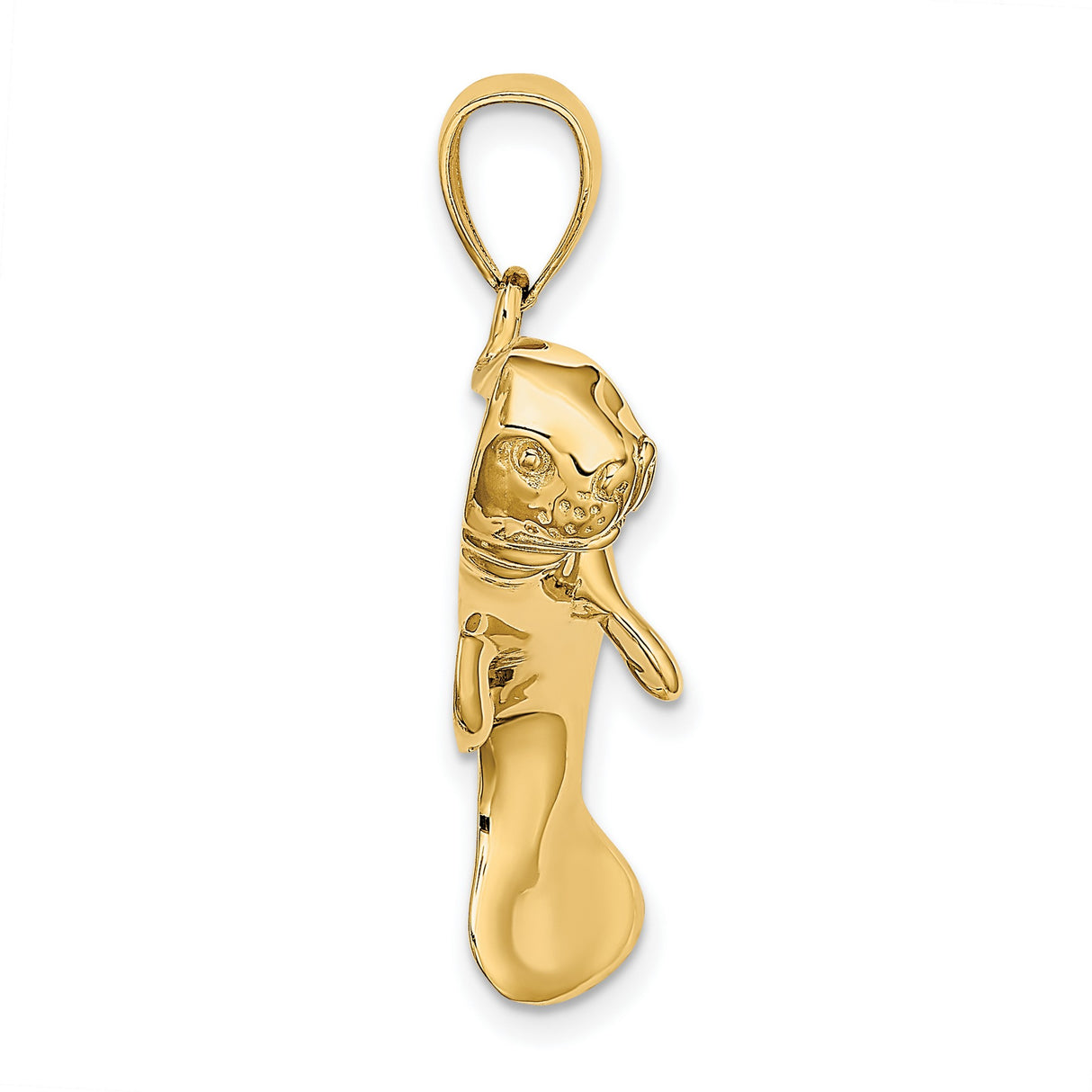 14k Yellow Gold Manatee Pendant, Detailed Marine Life Charm, Nautical Ocean Theme