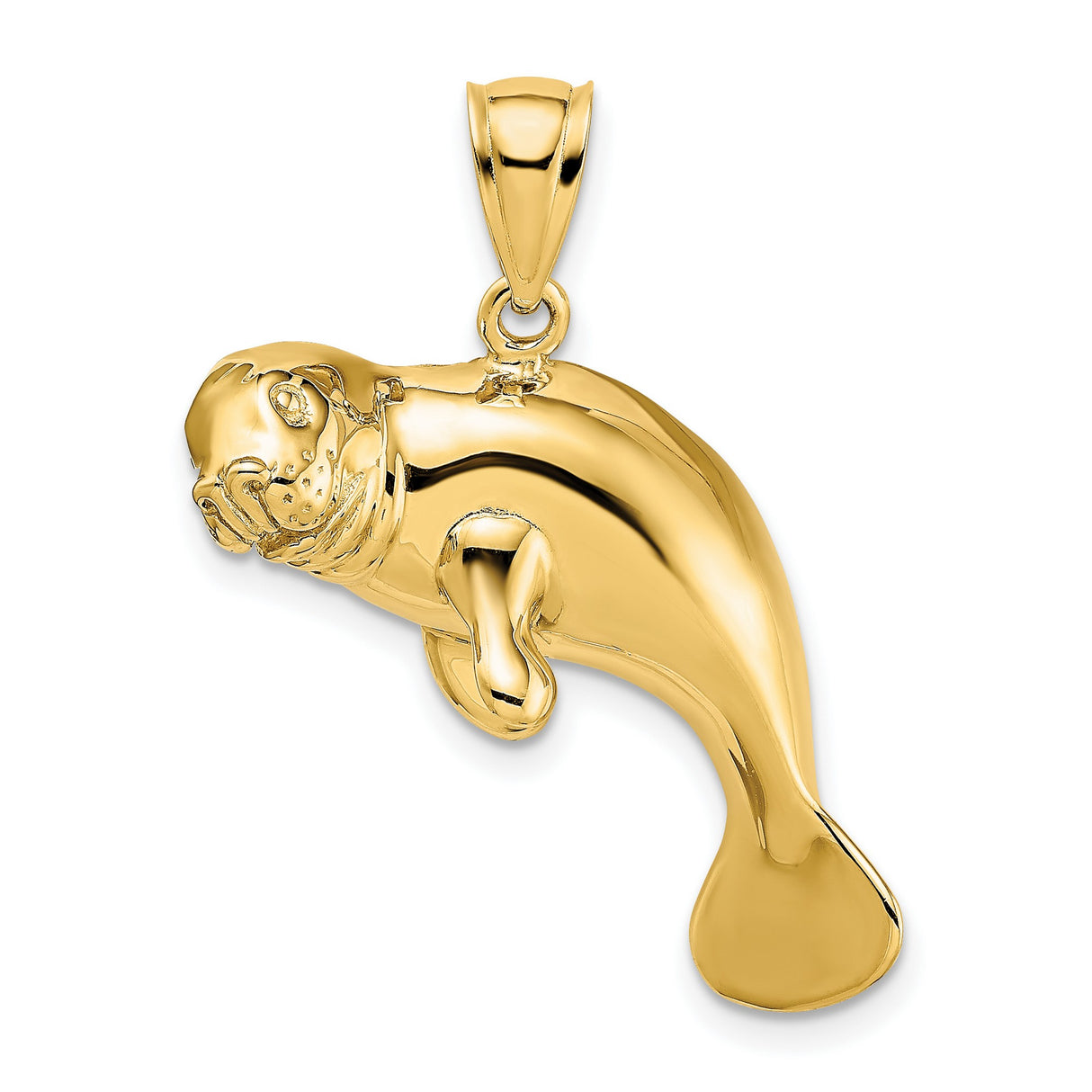 14k Yellow Gold Manatee Pendant, Detailed Marine Life Charm, Nautical Ocean Theme