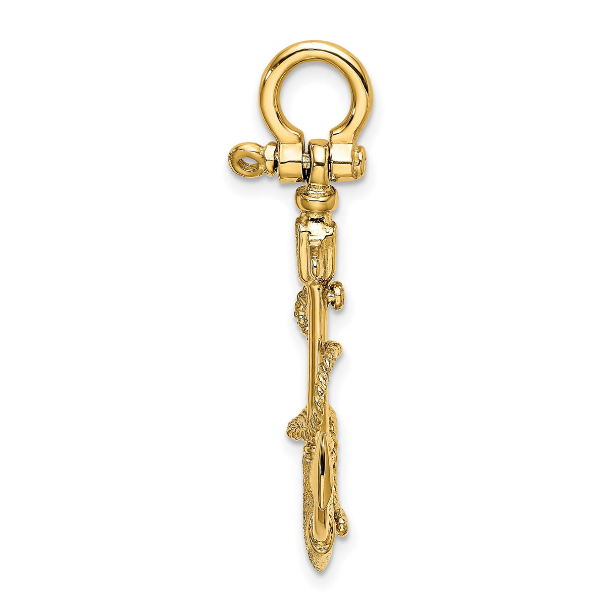 14k Yellow Gold Anchor Pendant with Rope Detail, Nautical Symbol of Faith and Strength