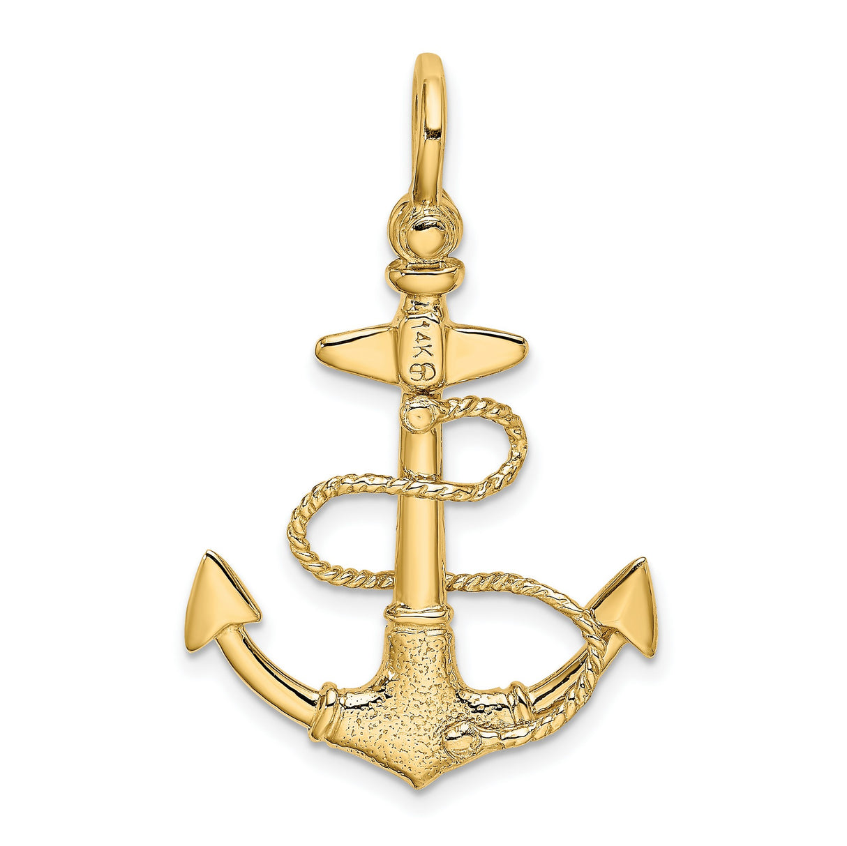 14k Yellow Gold Anchor Pendant with Rope Detail, Nautical Symbol of Faith and Strength