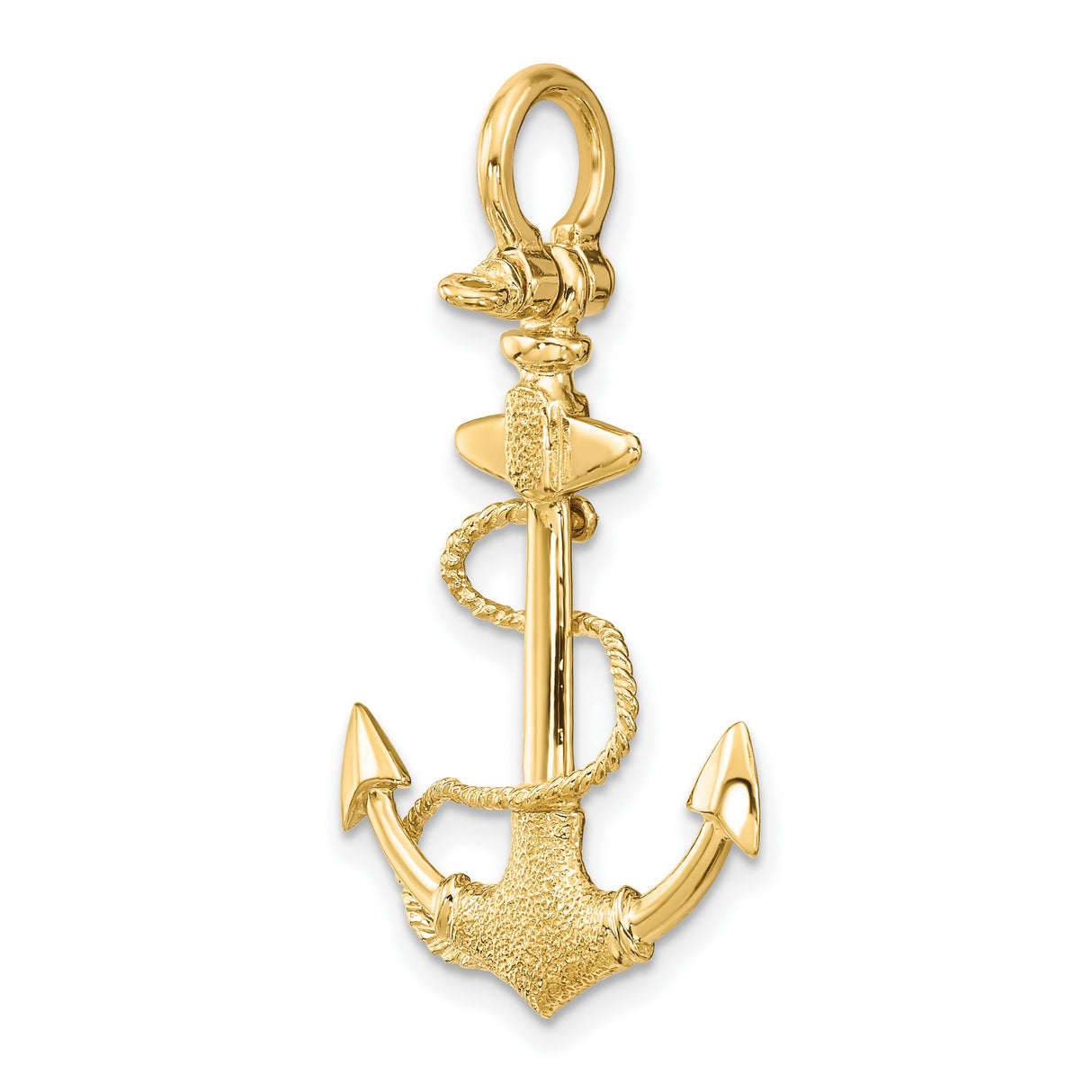14k Yellow Gold Anchor Pendant with Rope Detail, Nautical Symbol of Faith and Strength