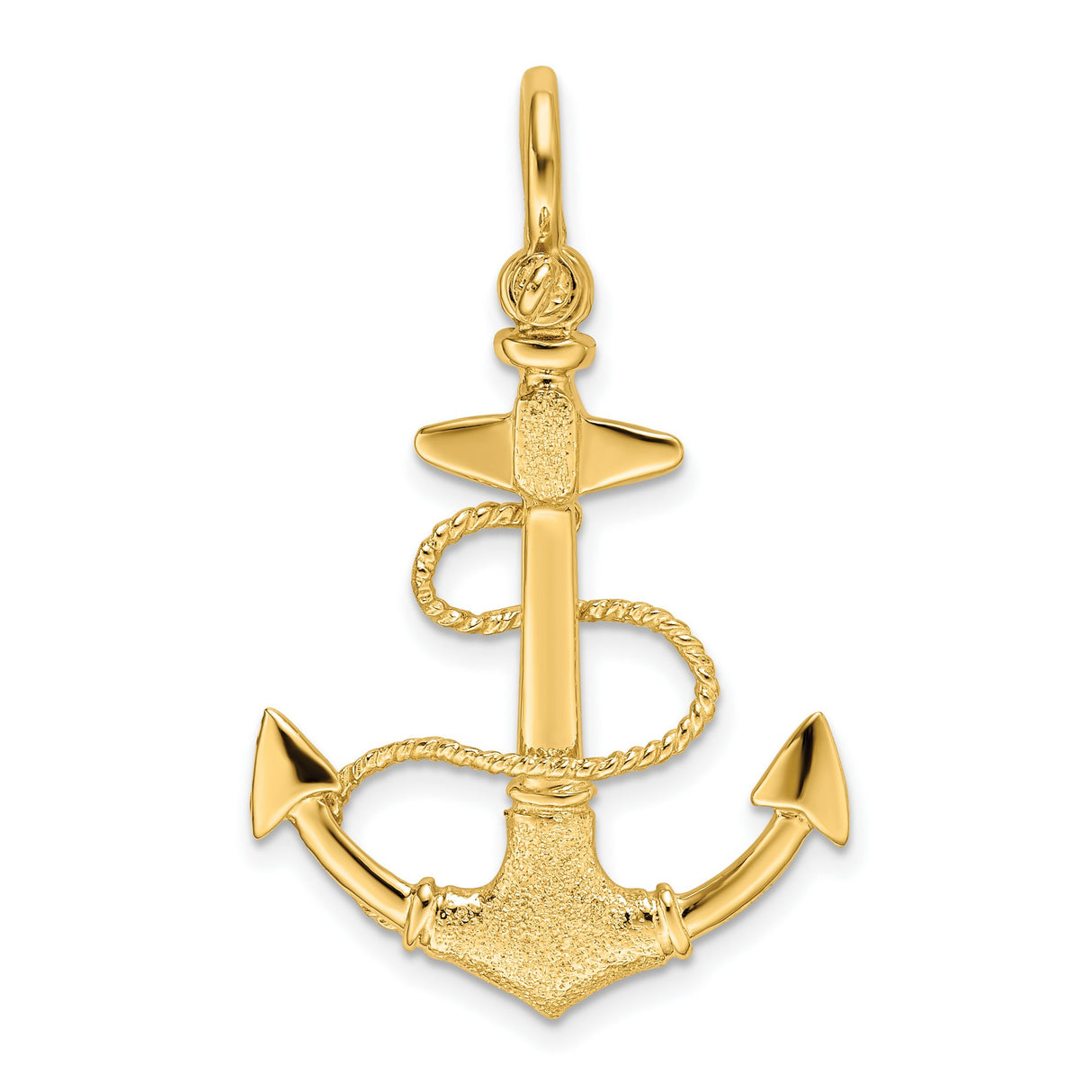 14k Yellow Gold Anchor Pendant with Rope Detail, Nautical Symbol of Faith and Strength