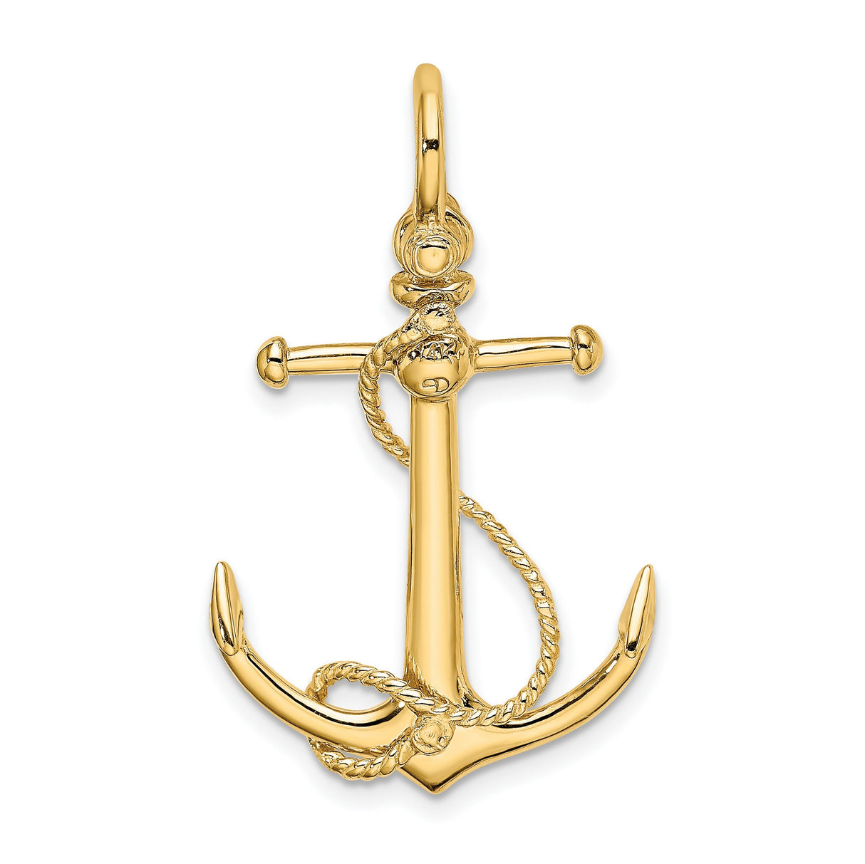 14k Yellow Gold Anchor Pendant with Rope Design, Nautical Christian Symbol for Men or Women