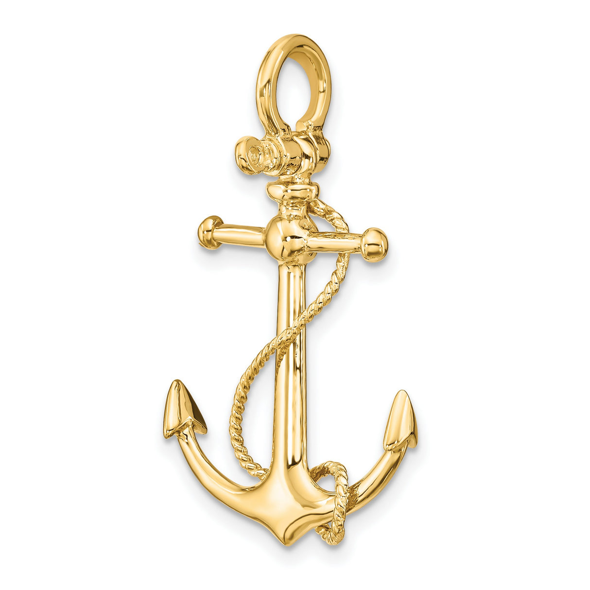14k Yellow Gold Anchor Pendant with Rope Design, Nautical Christian Symbol for Men or Women