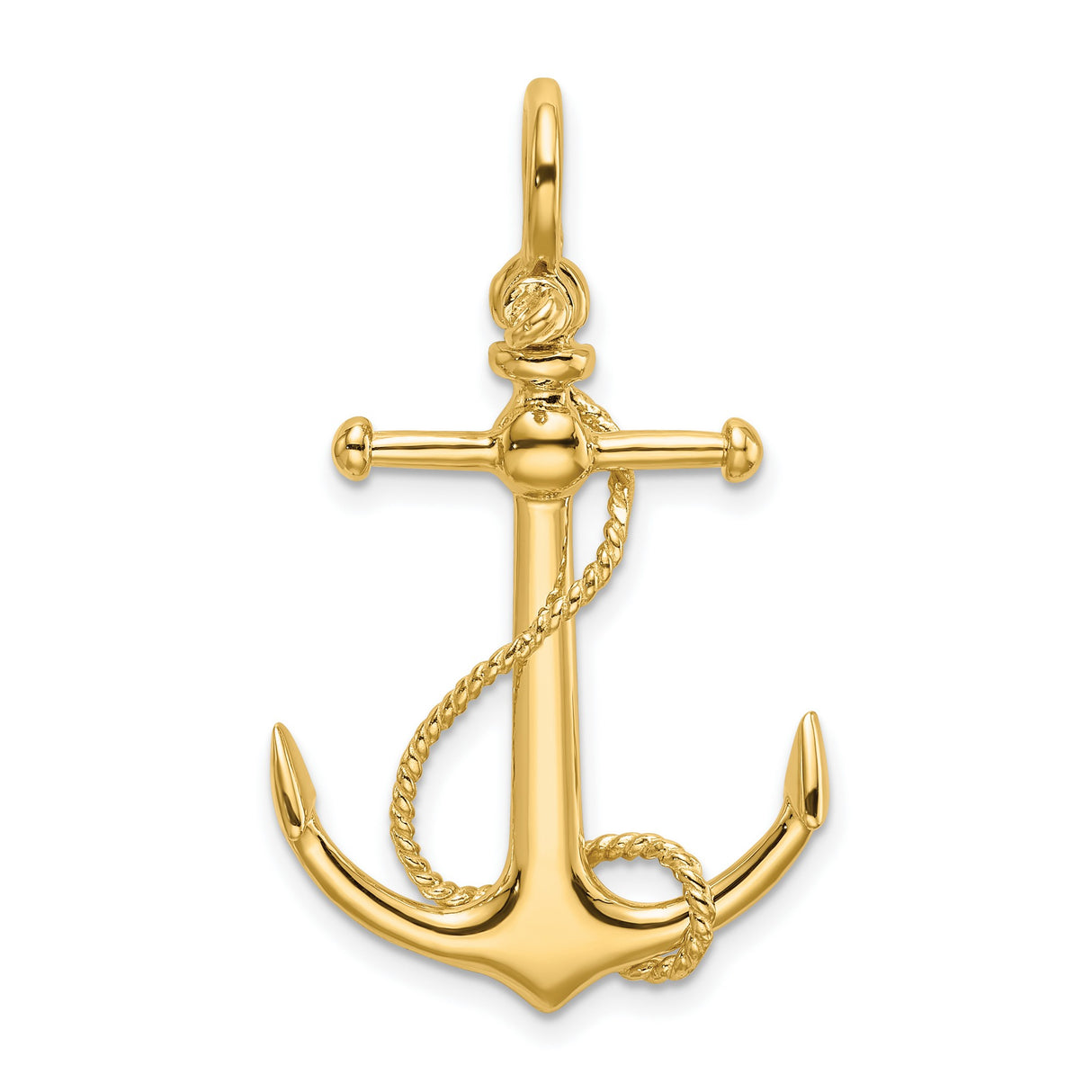 14k Yellow Gold Anchor Pendant with Rope Design, Nautical Christian Symbol for Men or Women