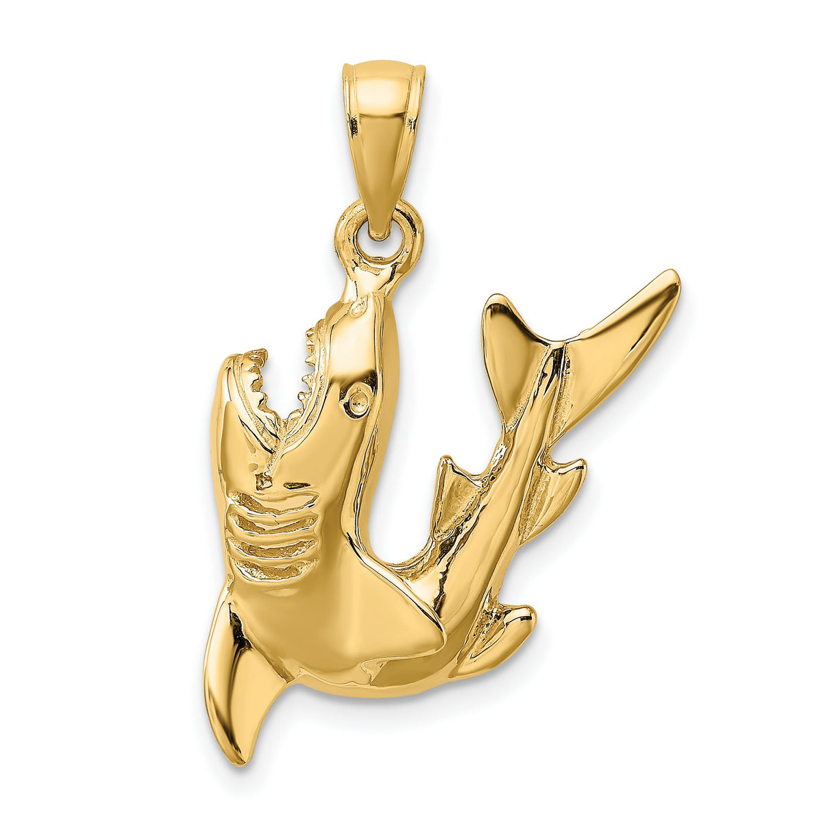 14k Yellow Gold Shark Pendant, Great White Shark Design, Nautical Ocean Style for Men