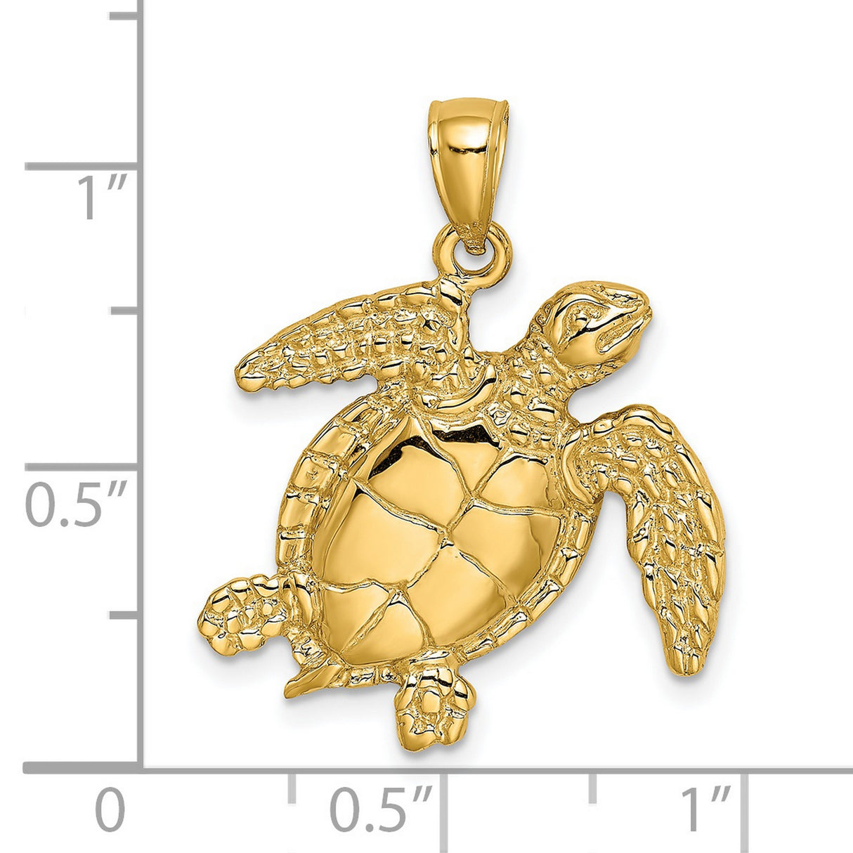14k Yellow Gold Sea Turtle Pendant, Nautical Ocean Charm Symbolizing Longevity and Wisdom