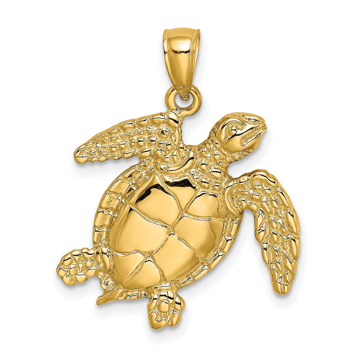 14k Yellow Gold Sea Turtle Pendant, Nautical Ocean Charm Symbolizing Longevity and Wisdom