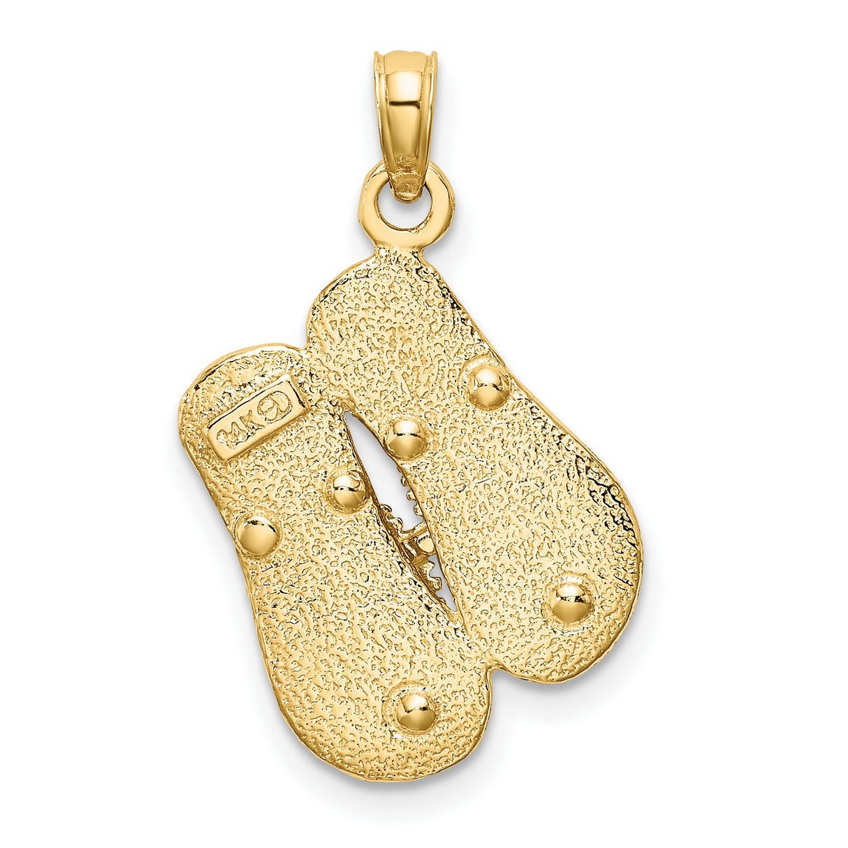 14k Yellow Gold Flip Flop Pendant, Textured Sandal Charm, Coastal Beach Style for Women