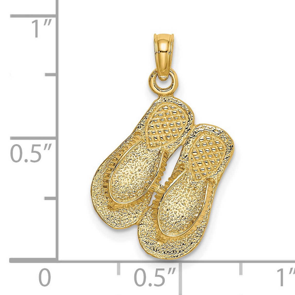 14k Yellow Gold Flip Flop Pendant, Textured Sandal Charm, Coastal Beach Style for Women