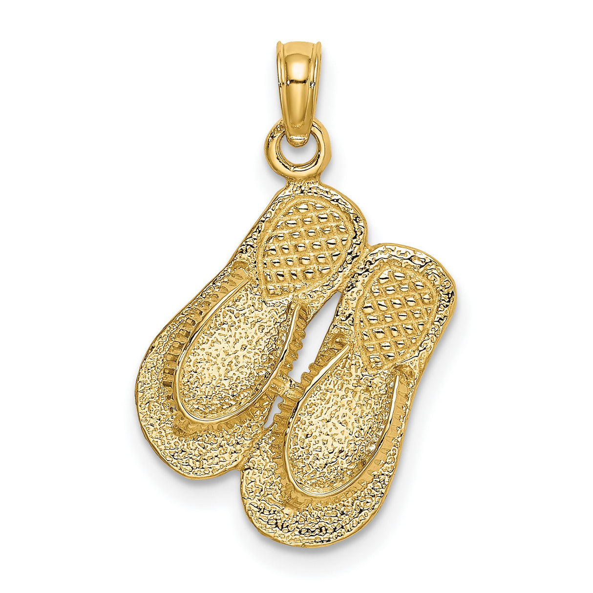 14k Yellow Gold Flip Flop Pendant, Textured Sandal Charm, Coastal Beach Style for Women