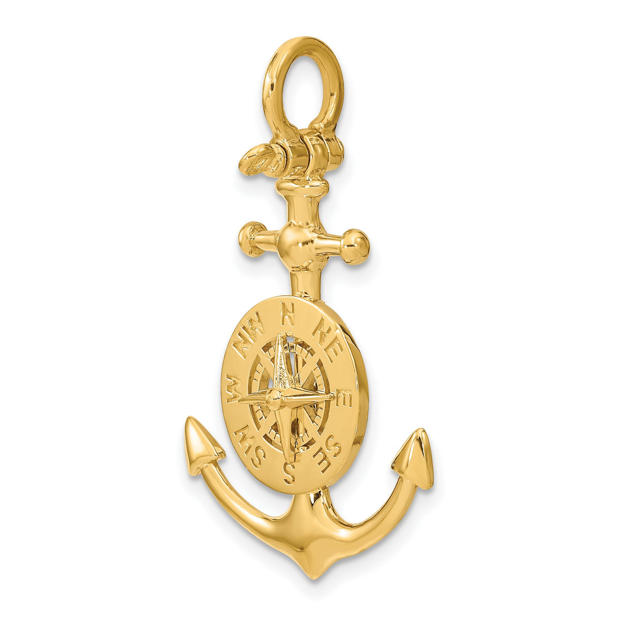 14k Yellow Gold Anchor and Compass Pendant, Nautical Maritime Theme for Men