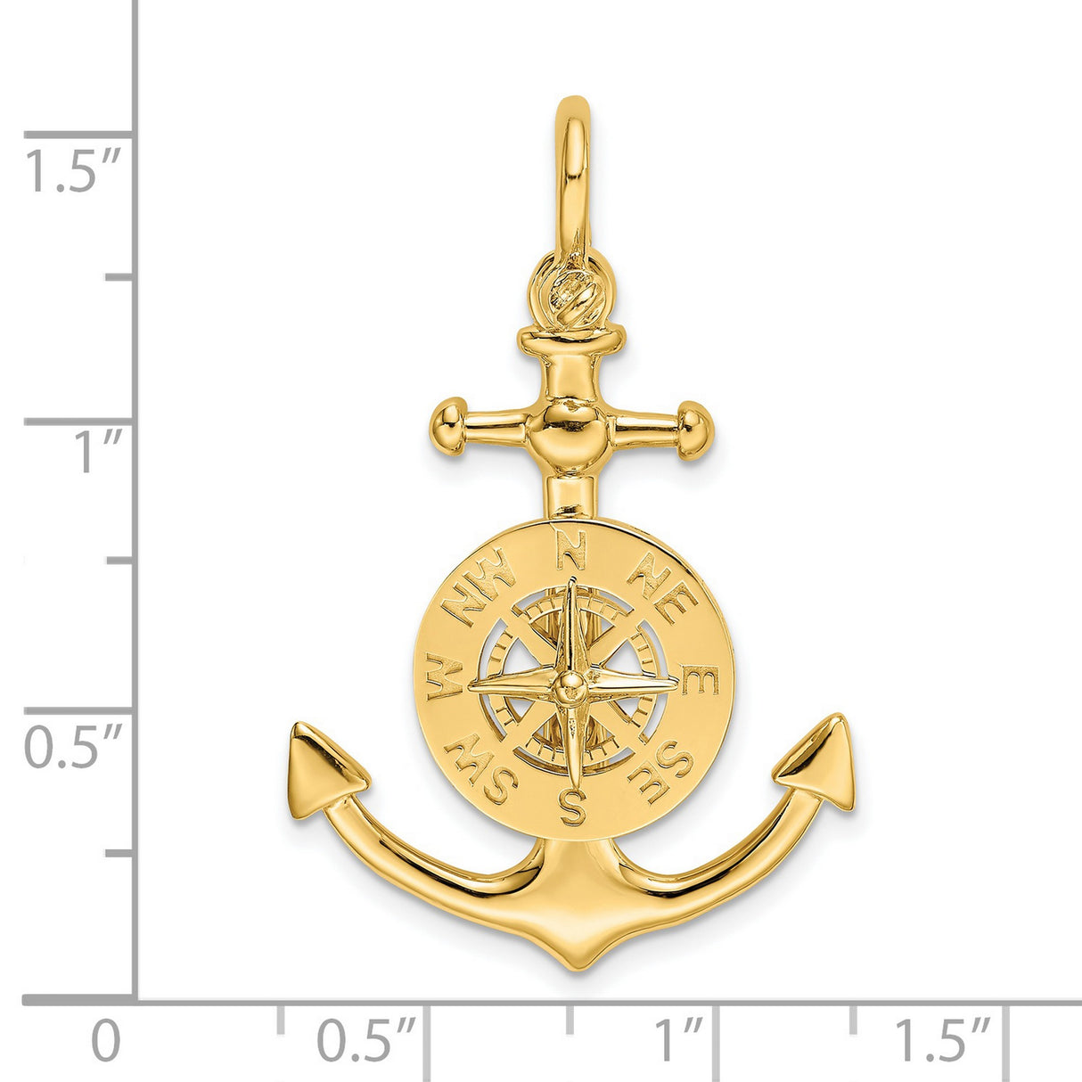14k Yellow Gold Anchor and Compass Pendant, Nautical Maritime Theme for Men