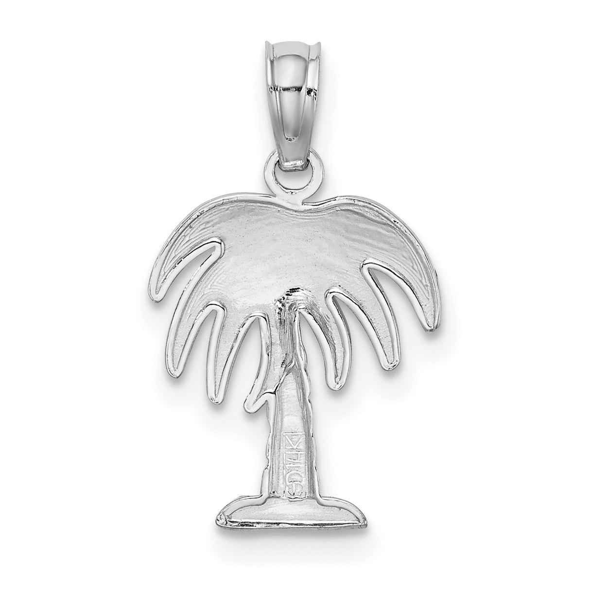 14k White Gold Palm Tree Pendant with Textured Trunk and Polished Finish