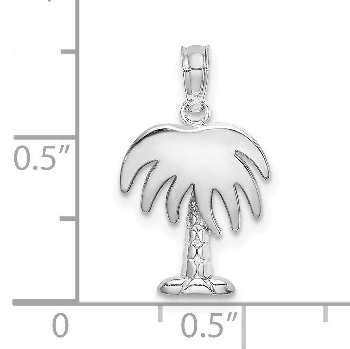 14k White Gold Palm Tree Pendant with Textured Trunk and Polished Finish