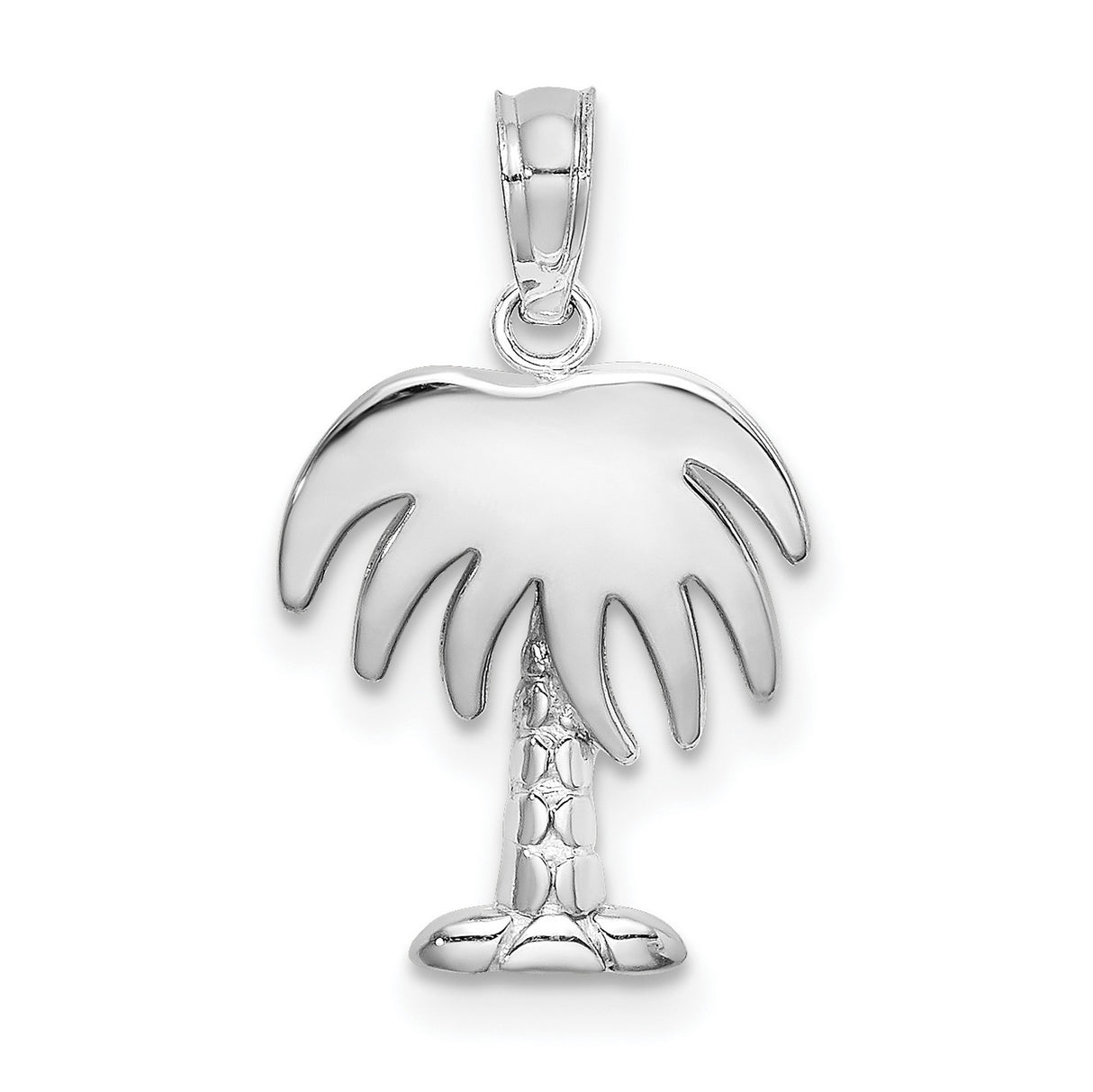 14k White Gold Palm Tree Pendant with Textured Trunk and Polished Finish